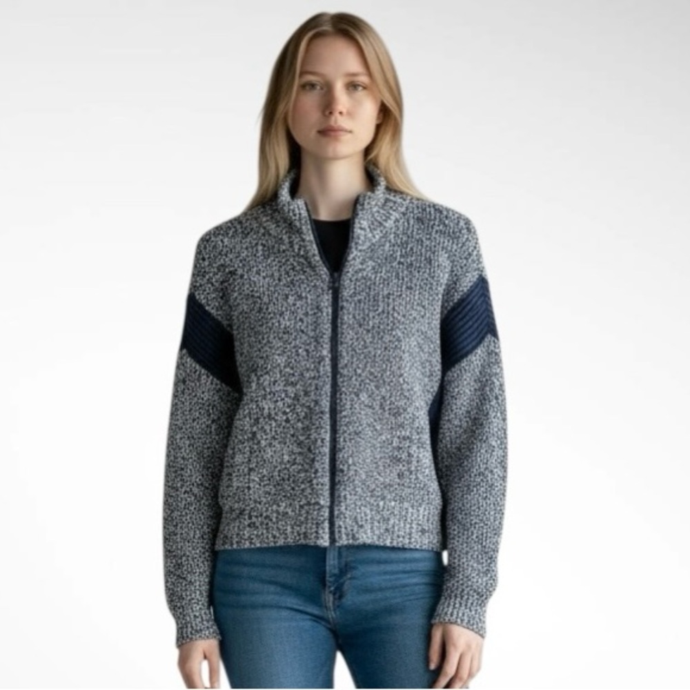 Lou & Grey Zip-Front Cardigan Sweater Long Sleeves Pockets